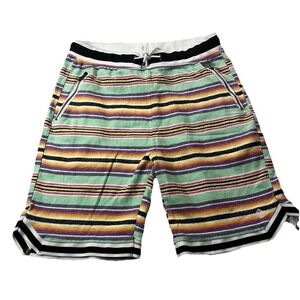 LRG Lifted Research Group Striped Green/yellow Woven Shorts- Men's M- Drawstring